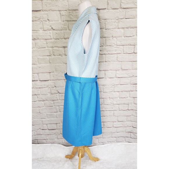 Vintage 1970s Volup Sheath Dress Blue White Dot Pointed Collar Belted Sz 20 - Picture 9 of 12
